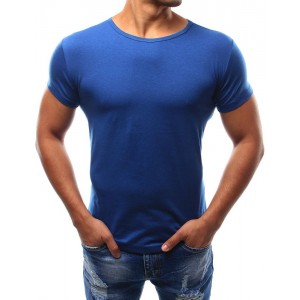 Jednobarevné pánské modré tričko s kulatým výstřihem