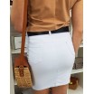 Dámská letní bílá mini sukně se zapínáním na zip a knoflík