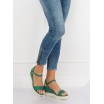 Trendy dámské semišové zelené sandály na pletencový platformě