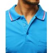 Tyrkysově modré pánské tričko s límečkem a barevným ozdobným lemem