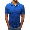 Azurově modré pánské tričko s límečkem a kapsou v přední části