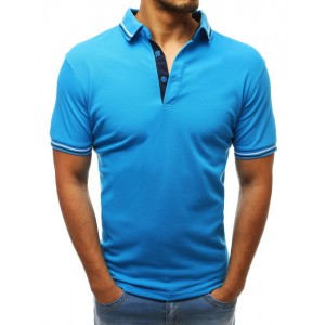 Pohodlné pánské modré tričko s krátkým rukávem a ozdobným lemem