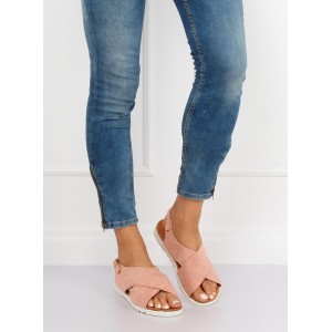Pudrově růžové dámské semišové sandály s vázáním kolem nohy 
