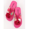 Krásné neonově růžové dámské pantofle na platformě s květem a perlami