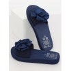 Letní tmavě modré dámské pantofle s ozdobnou saténovou mašlí