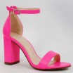 Stylové neonově růžové dámské sandály na vysokém tlustém podpatku