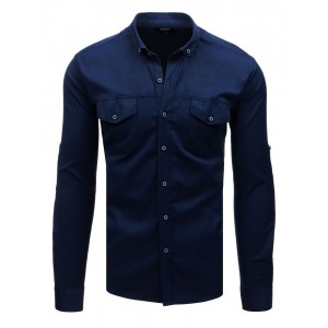 Luxusní pánská košile slim fit v tmavě modré barvě s kapsami