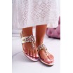 Krásné dámské letní růžové sandály metalické s ozdobnými krystaly