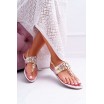 Krásné dámské letní růžové sandály metalické s ozdobnými krystaly