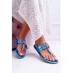 Luxusní dámské metalické sandály v modré barvě s lesklými krystaly