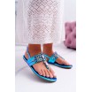 Luxusní dámské metalické sandály v modré barvě s lesklými krystaly