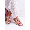 Elegantní dámské růžovo zlaté sandály na nízké podrážce s kamínky