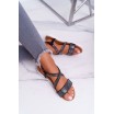 Moderní černé dámské sandály na nízké podrážce a se zirkony