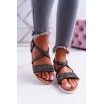 Moderní černé dámské sandály na nízké podrážce a se zirkony