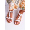 Originální dámské bílé sandály s vybíjancami a zirkony