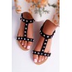 Trendy černé semišové dámské sandály se stříbrnými vybíjancami
