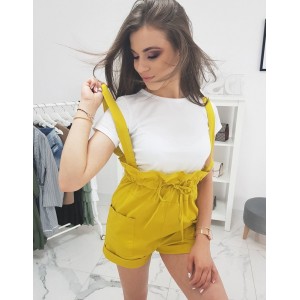 Moderní dámský set tričko a letní žluté kraťasy se pruhy a manžetami