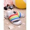 Imidžové dámské gumové stříbrné pantofle s vícebarevným designem