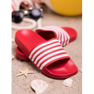 Sportovní dámské gumové pantofle v červené barvě s pásy