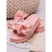 Stylové dámské růžové pantofle na gumové platformě s vintage designem