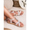 Elegantní dámské stříbrné sandály s ozdobnou zlatou aplikací