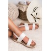 Stylové dámské bílé sandály na korkové podrážce s pletencový lemem