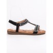 Originální dámské nízké černé sandály s trendy zirkony a perličkami