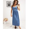 Originální dámské modré šaty rovného střihu a s designovými knoflíky