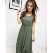 Moderní dámské dlouhé letní šaty s volánem v army zelené barvě