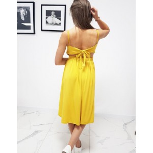 Originální dámské letní žluté midi šaty s holými zády