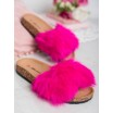 Kožešinové neonově růžové dámské pantofle na korkové podrážce