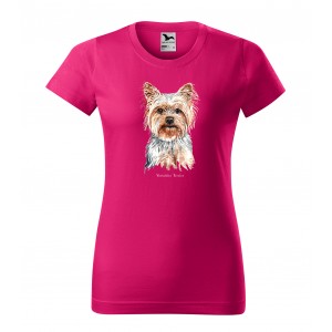 Bavlněné dámské tričko s potiskem psa yorkshire teriér