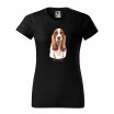 Trendy dámské bavlněné tričko s potiskem mysliveckého psa basset