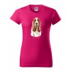 Trendy dámské bavlněné tričko s potiskem mysliveckého psa basset