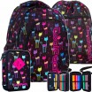 Tříčlenný školní batoh pro středoškoláky s motivem barevných koček