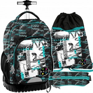 Školní batoh na kolečkách pro chlapce v sadě s penálem a vakem
