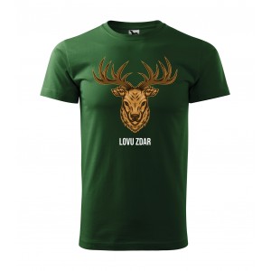 Zelené pánské tričko pro myslivce s potiskem hlavy jelena