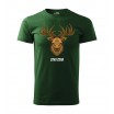 Zelené pánské tričko pro myslivce s potiskem hlavy jelena