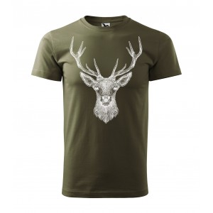 Lovecké tričko v zelené barvě s motivem jelena