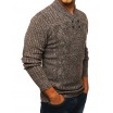 Pletený pánský svetr s vysokým límcem hnědé barvy