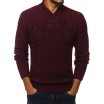 Bordový pánský pletený svetr s vysokým límcem na knoflíky