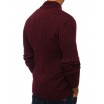 Bordový pánský pletený svetr s vysokým límcem na knoflíky