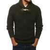 Pánský pletený svetr s vysokým límcem v khaki barvě