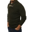 Pánský pletený svetr s vysokým límcem v khaki barvě