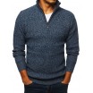 Módní pánský svetr s vysokým límcem na zip modré barvy