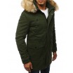 Pánská zimní bunda s kapucí a kožešinou zelené barvy
