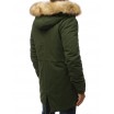 Pánská zimní bunda s kapucí a kožešinou zelené barvy