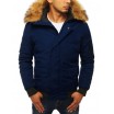 Moderní pánská zimní bunda s kapucí tmavě modré barvy