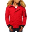 Červená pánská zimní bunda s hustou kožešinou