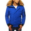 Modrá zimní bunda s hustou odnímatelnou kožešinou pro pány